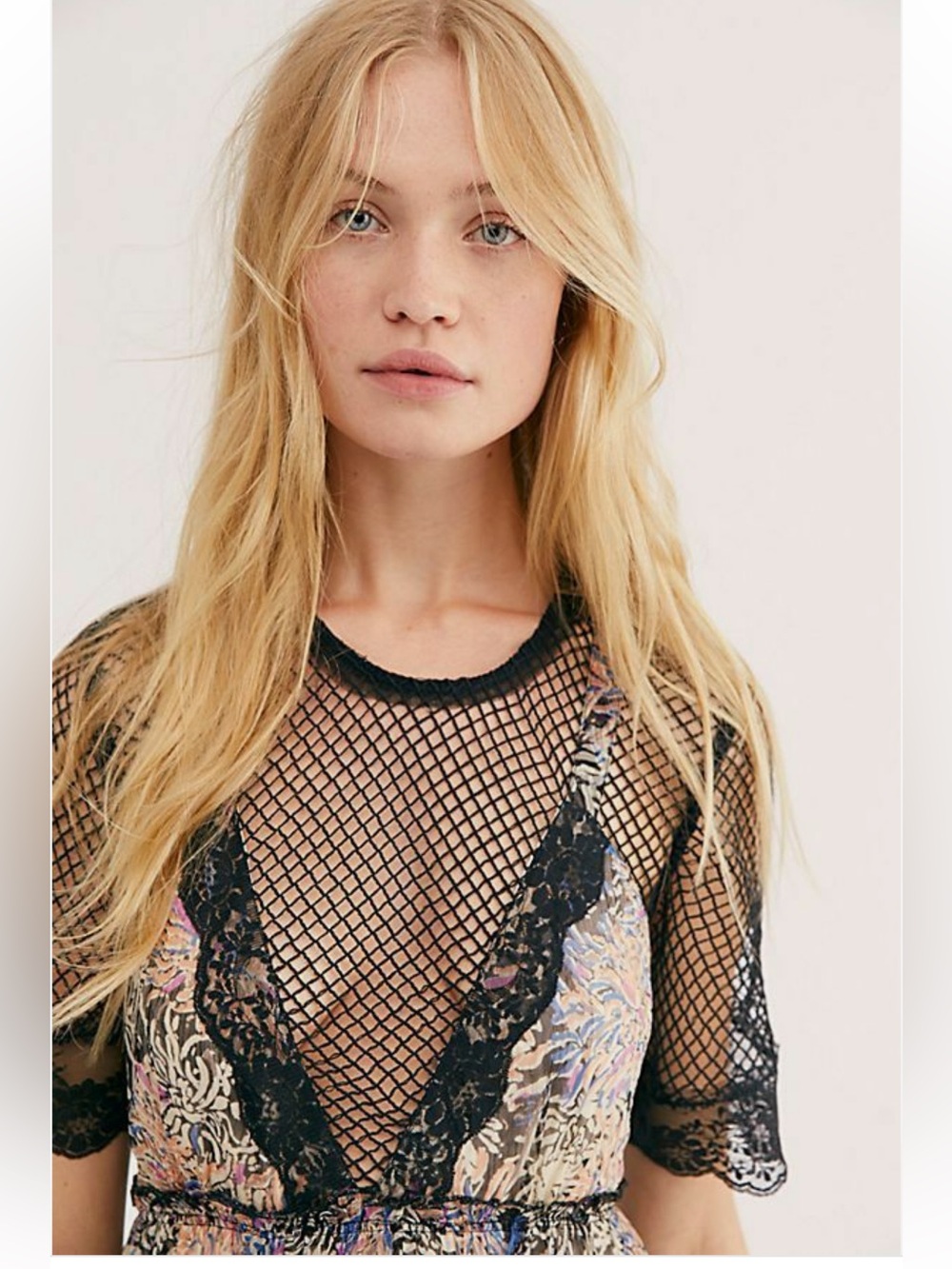Free People Sheer Floral Maxi Dress with Black Mesh Back - Picture 3 of 5
